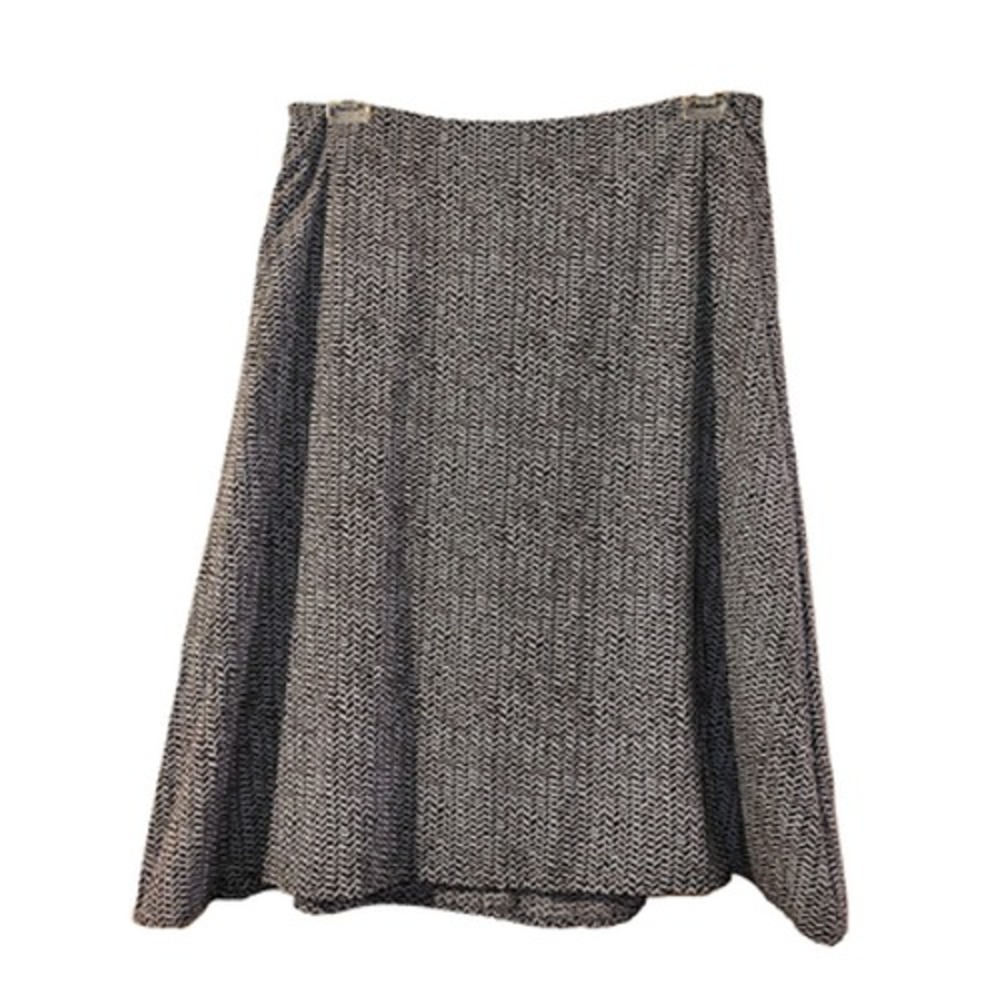 Attention Womens Blue Brown Herringbone Chevron A-Line Midi Skirt Large L Work